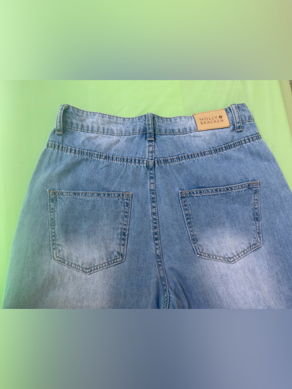 High Waisted Molly Bracken Light Blue Wide Leg Jeans Relaxed Fryed Hem Cropped M - Picture 14 of 16